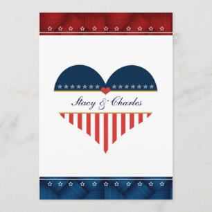 US Patriotic Heart Personalised Wedding Invitation