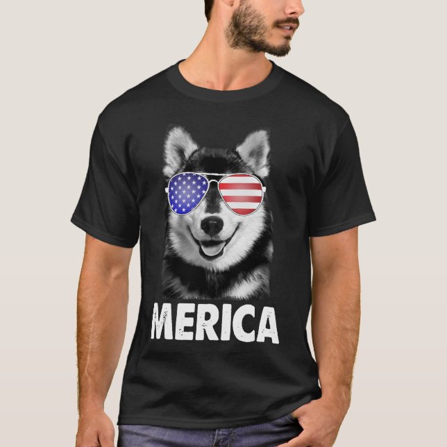 Us Patriotic Merica Siberian Husky Dog Usa America T-Shirt (Front)
