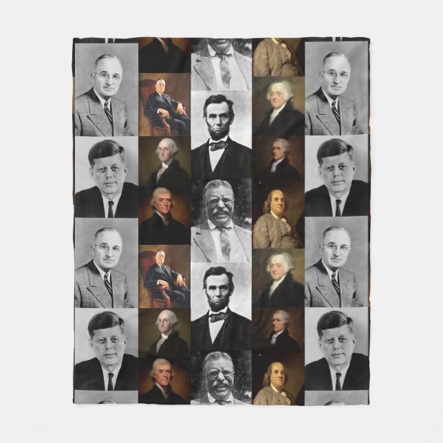 US Presidents Plus Hamilton and Franklin History Fleece Blanket (Front)