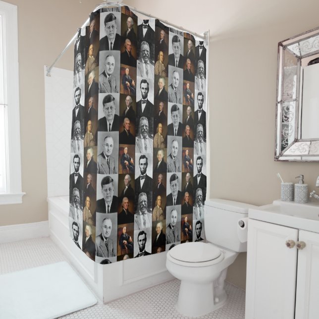 US Presidents Plus Hamilton and Franklin History Shower Curtain (In Situ)