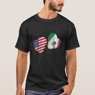 US Pride Mexican Flag Heart Gift America Mexico T  T-Shirt