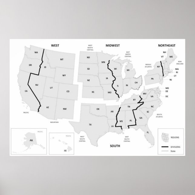 US Regions Map United States  Poster (Front)