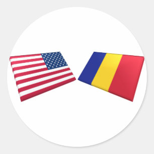 US & Romanian Flags Classic Round Sticker