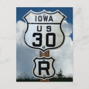 US Route 30, Iowa, Rare "R" sign, Lincoln Highway Postcard
