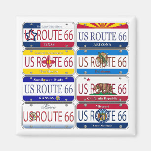 US ROUTE 66 All 8 States Vanity Plates Magnet