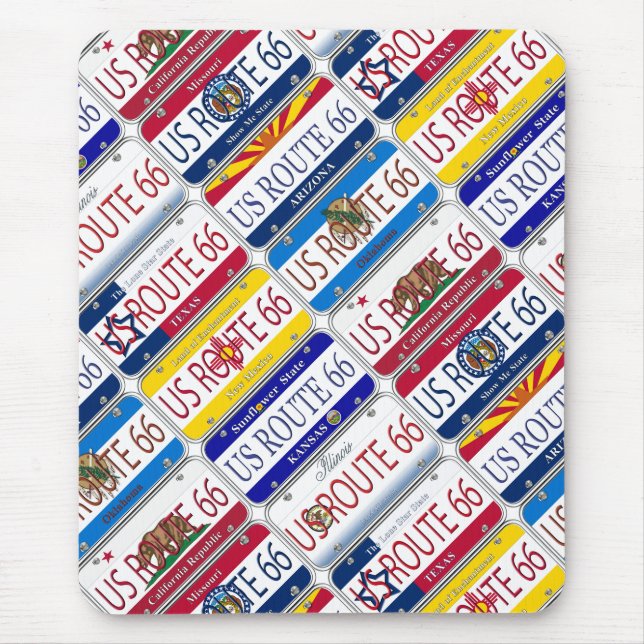 US ROUTE 66 All 8 States Vanity Plates Mouse Mat (Front)