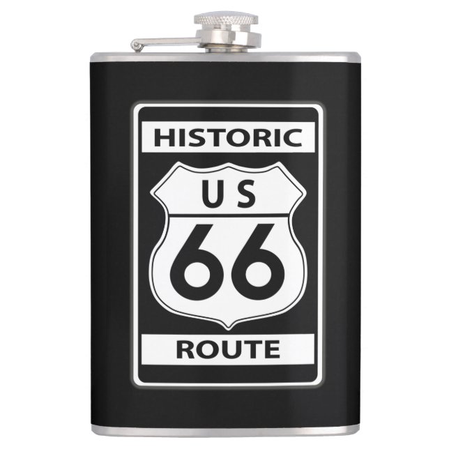US Route 66 Historic Black Classic Flask (Front)