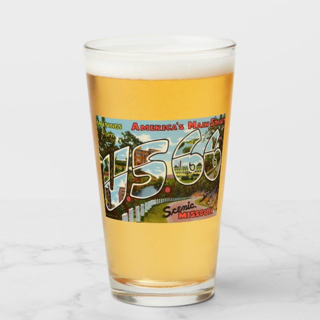 US Route 66 Pint Drinking Glass (Front Filled)