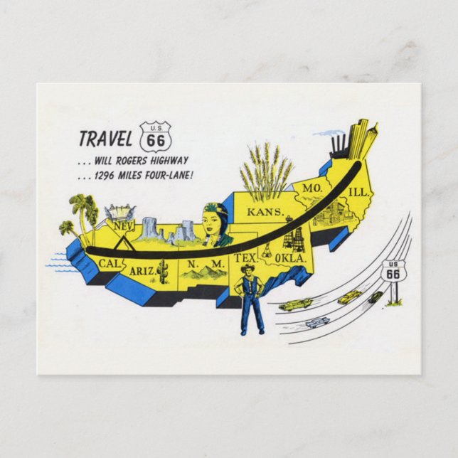 US Route 66 Travel Postcard  (Front)