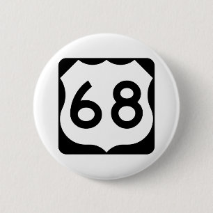 US Route 68 Sign 6 Cm Round Badge