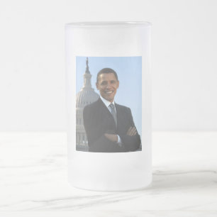 US Senator, 44th American President Barack Obama Frosted Glass Beer Mug