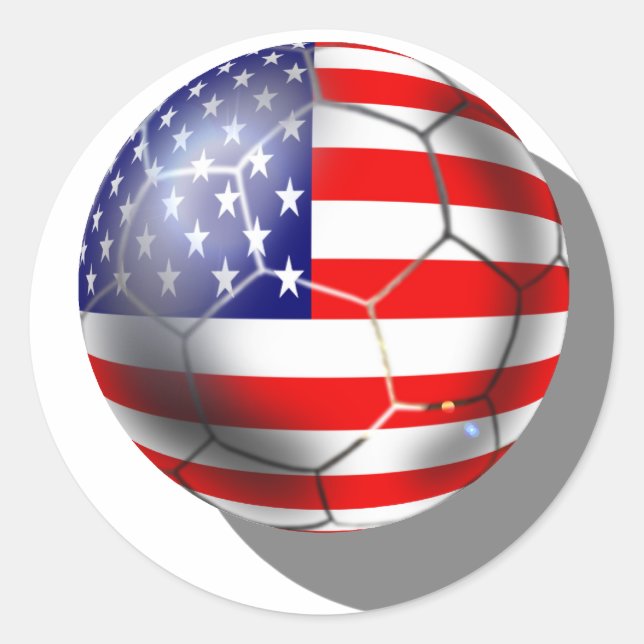 US Soccer team fans stars and stripes flag ball Classic Round Sticker (Front)