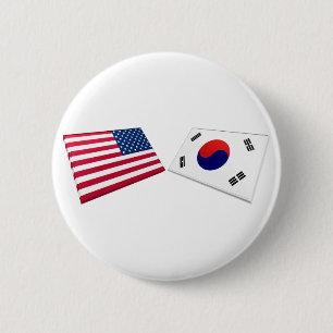 US & South Korea Flags 6 Cm Round Badge