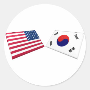 US & South Korea Flags Classic Round Sticker