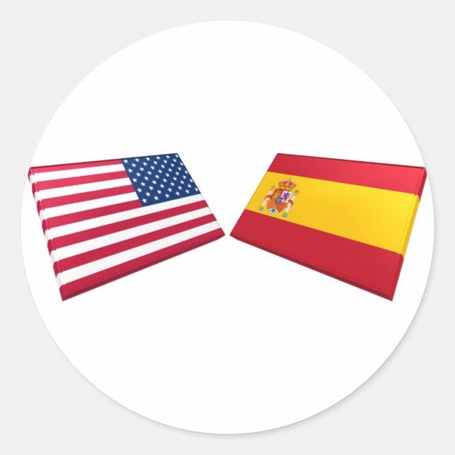 US & Spain Flags Classic Round Sticker (Front)