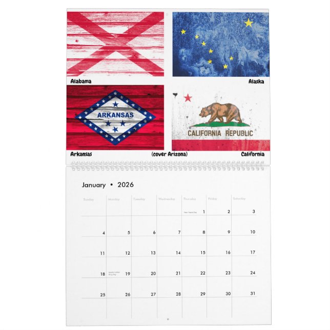 US State Flags Calendar (Jan 2026)