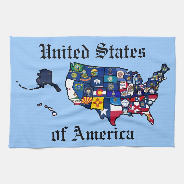 US State Flags Map Tea Towel (Horizontal)