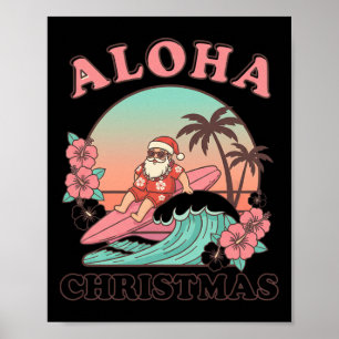 Us States Hawaii Aloha Christmas Surfing Santa Ret Poster