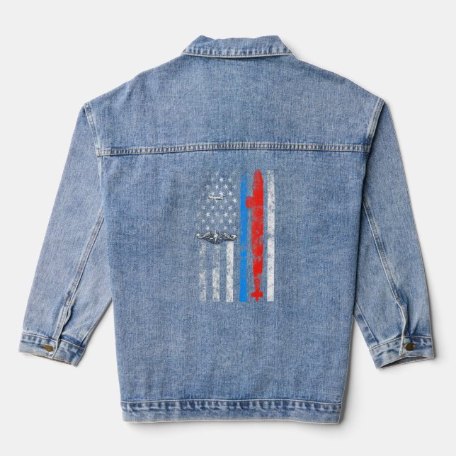 US Submarine Silent Service Veteran American Flag  Denim Jacket (Back)