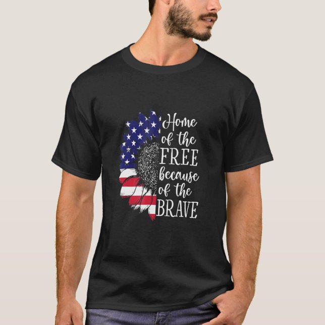 Us Sunflower Home Of The Free And Brave T-Shirt (Front)