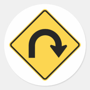 US U-turn road sign stickers