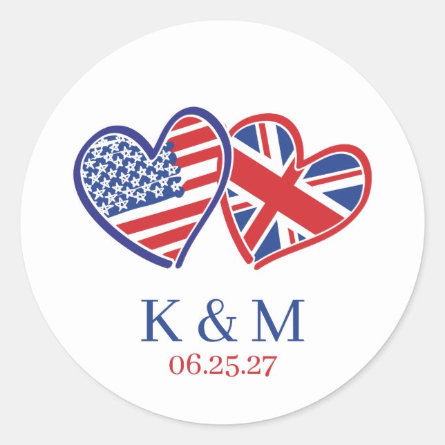 US UK Heart Flags Classic Round Sticker (Front)