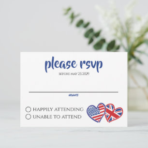US UK Heart Flags RSVP Card