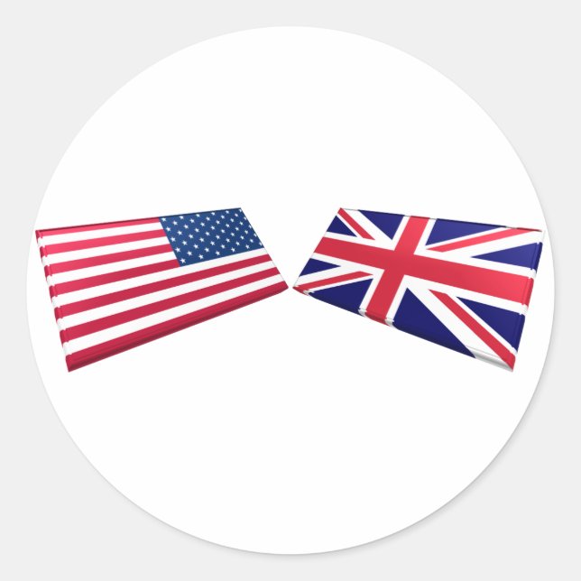 US & United Kingdom Flags Classic Round Sticker (Front)