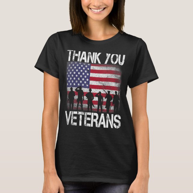 US USA American Flag Thank you Veterans Proud Vete T-Shirt (Front)