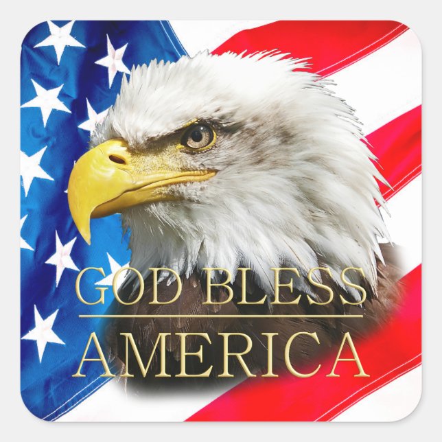 US USA Flag, Eagle, God Bless America Square Sticker (Front)