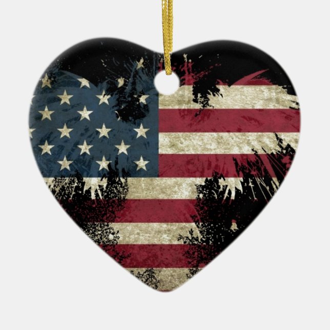 US/USA, SAD flag on black background Ceramic Tree Decoration (Front)