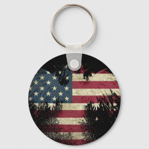 US/USA, SAD flag on black background Key Ring