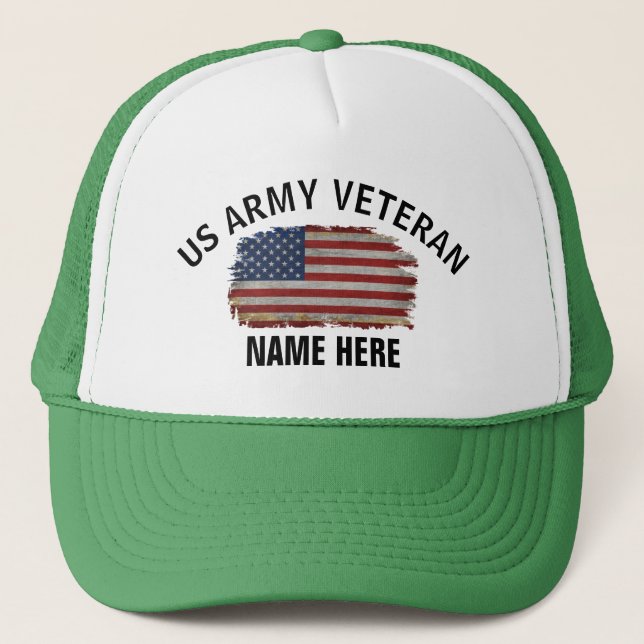 US VETERAN AMERICAN FLAG PERSONALIZED TRUCKER HAT (Front)