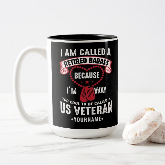 US Veteran Humour Retired Soldier Two-Tone Coffee Mug (With Donut)