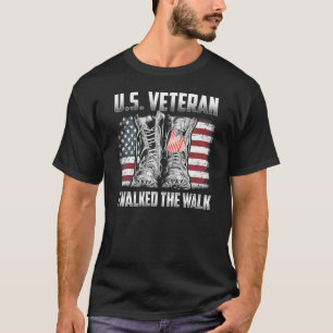 Us Veteran I Walked The Walk Combat Boots Dogtag U T-Shirt