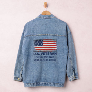 US Veteran Personalised Patriotic American Flag  Denim Jacket