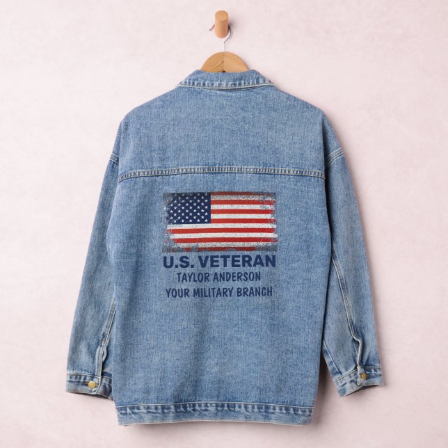 US Veteran Personalised Patriotic American Flag  Denim Jacket (Hangar)