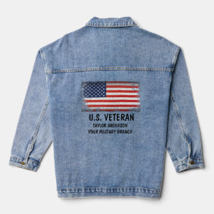 US Veteran Personalised Patriotic American Flag  Denim Jacket