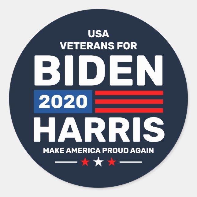 US Veterans for Biden Harris 2020 Proud Patriot Classic Round Sticker (Front)