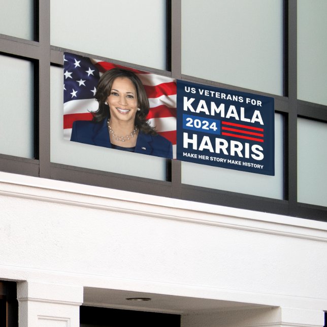US Veterans for Kamala Harris 2024 Photo Banner (Outside Building)