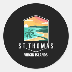 Us Virgin Islands Beach Sunset Palm Tree St Thomas Classic Round Sticker