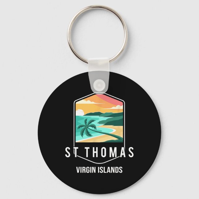 Us Virgin Islands Beach Sunset Palm Tree St Thomas Key Ring (Front)