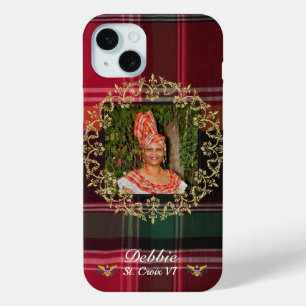 US Virgin Islands Flag Madras Gold Personalise  iPhone 15 Mini Case