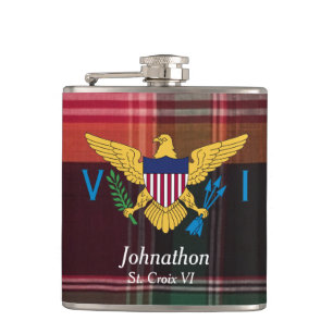 US Virgin Islands Flag Madras St. Croix USVI  Hip Flask