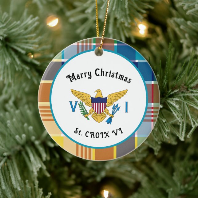 US Virgin Islands Flag St. Croix Madras Christmas Ceramic Tree Decoration (Tree)