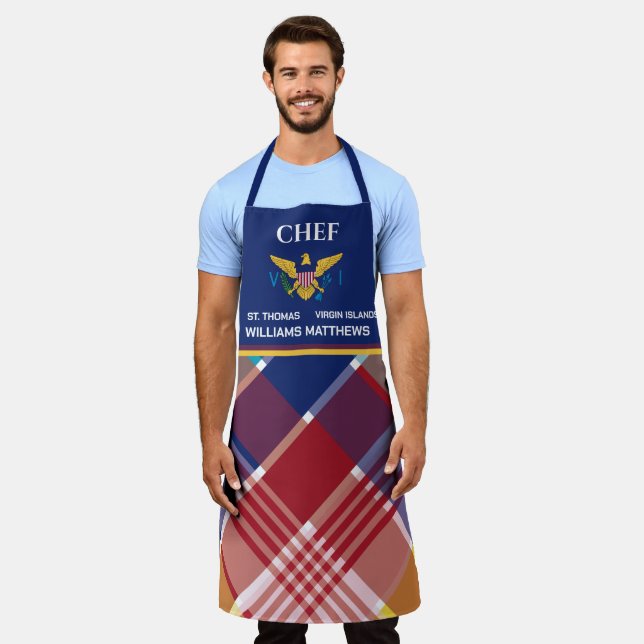 US Virgin Islands Flag St. Croix Madras Custom  Apron (Worn)