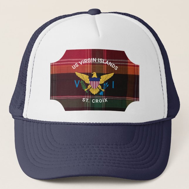 US Virgin Islands Flag St. Croix Madras Custom Trucker Hat (Front)