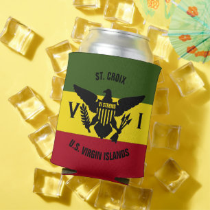 US Virgin Islands Flag, St. Croix Red Yellow Green Can Cooler