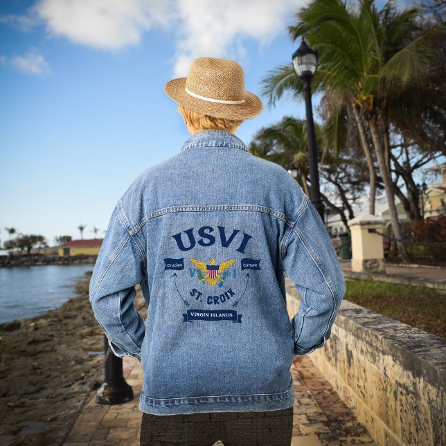US Virgin Islands Flag St. Croix USVI Caribbean Denim Jacket (US Virgin Islands Flag St. Croix USVI Tropical Denim Jacket wear the U.S. Virgin Islands Flag. )