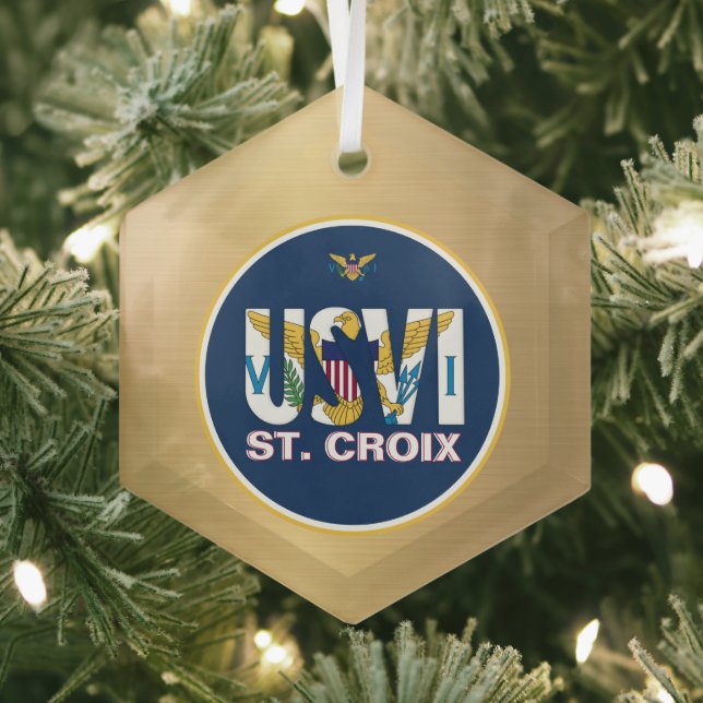 US Virgin Islands Flag St. Croix USVI Caribbean Glass Tree Decoration (Insitu)